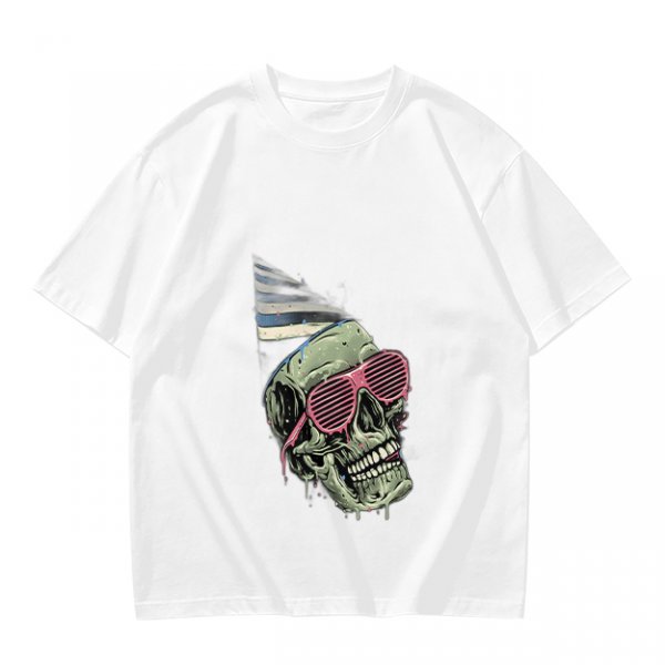Olive T-Shirt With Party Skull Wearing Pink Shutter Shades