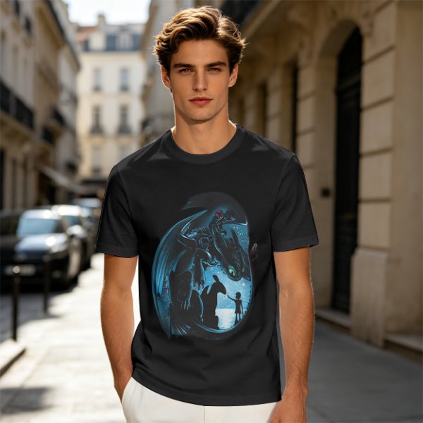 Olive T-shirt with How to Train Your Dragon Toothless and Hiccup Art