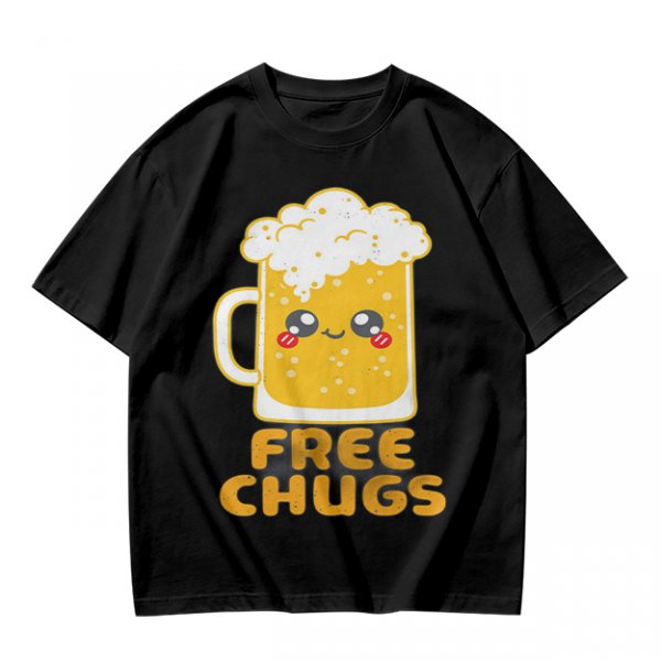 Olive Green T-Shirt With Cute Kawaii Beer Mug Free Chugs Print