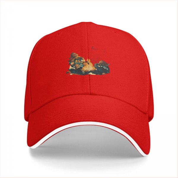 Black Baseball Cap With Campfire And Characters Graphic Print