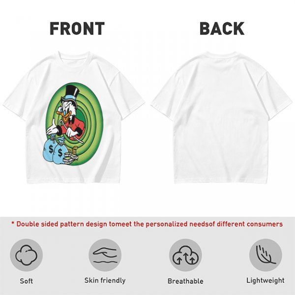 Olive T-Shirt Featuring Scrooge McDuck with Money Bags and Coins