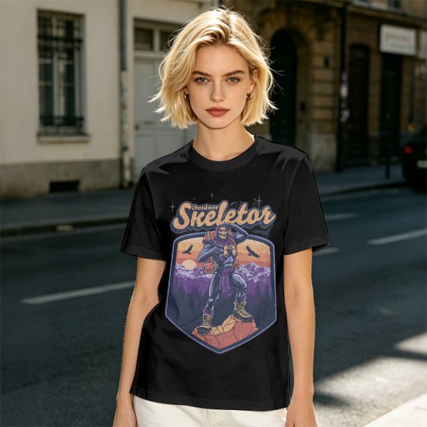 Outdoor Skeletor Hiking Graphic Olive T-Shirt