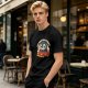 Olive T-Shirt With Cartoon Penguin Driving Car 'My Destination?' Print