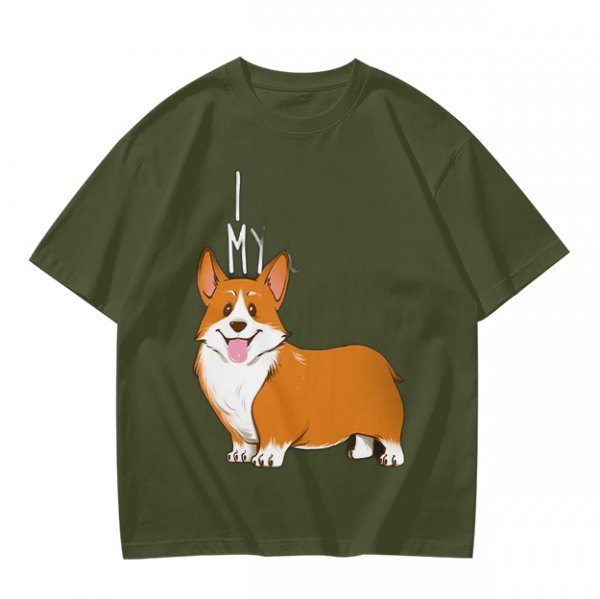 Olive Green T-Shirt With I Love My Corgi Graphic Print