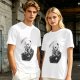 Olive T-shirt with Skeleton in Coffin Holding Coffee Print