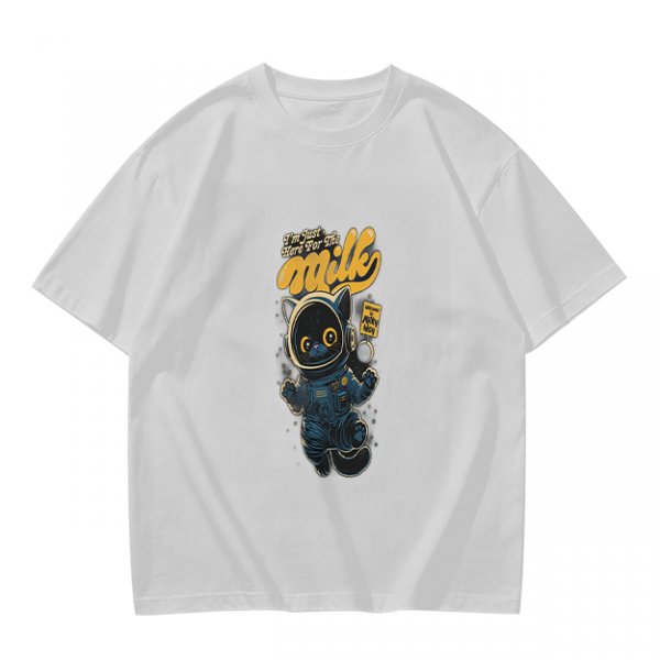 Olive T-shirt with Astronaut Cat 'I'm Just Here For The Milk' Print