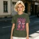Olive graphic t-shirt with food is love and cartoon animal design