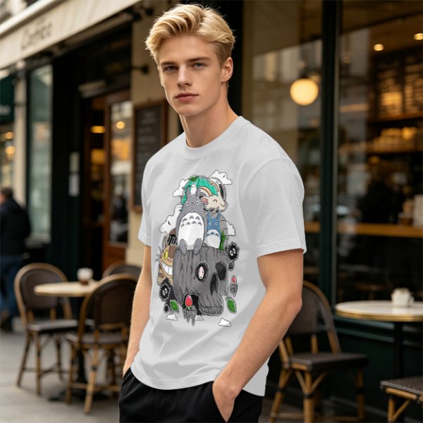 Olive T-shirt with Studio Ghibli Totoro and Spirited Away Characters Print