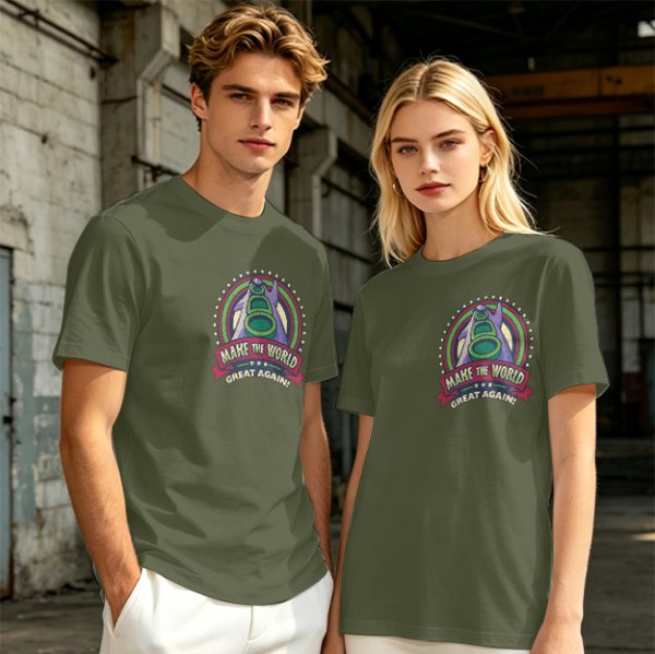 Olive T-Shirt With Make The World Great Again Space Graphic Print