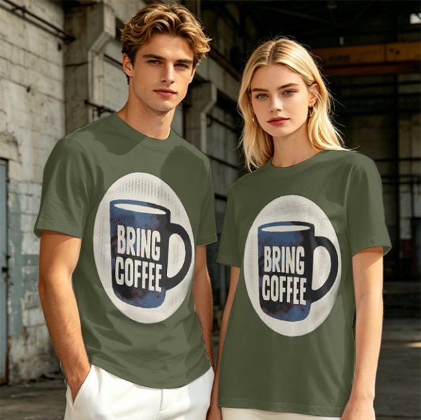 Olive Green Graphic T-Shirt With Bring Coffee Mug Print
