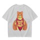 Olive T-Shirt With Happy Bear Holding Fork And Knife Here For Snacks Print
