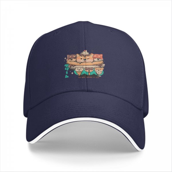 Black Baseball Cap With Cute Shiba Inu Dog Dessert Print