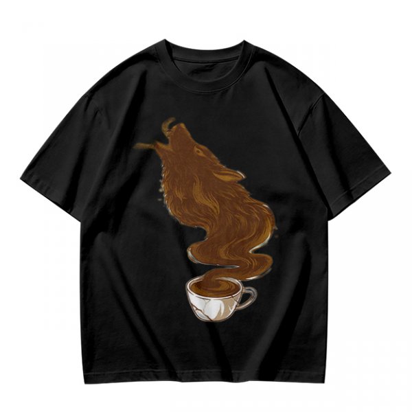 Olive T-Shirt With Coffee Wolf Steam Graphic Print