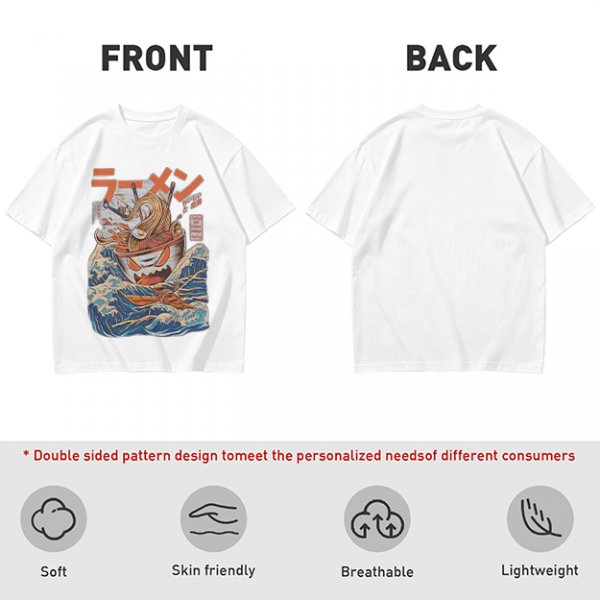 Olive T-Shirt With Great Wave Inspired Monster Ramen Bowl Art