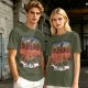 Olive T-shirt with Artistic Swirling Scene Print Featuring a Silhouetted Figure