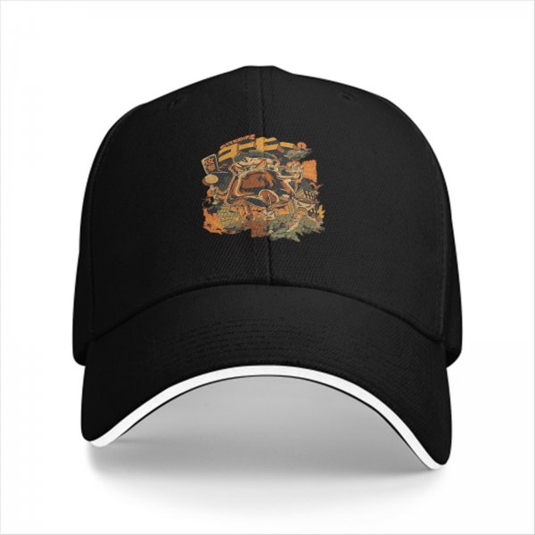 Black Baseball Cap with Vintage Themed Graphic Print