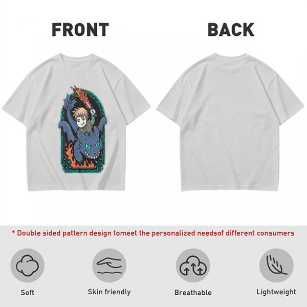 Olive T-shirt with How to Train Your Dragon Toothless and Hiccup Print