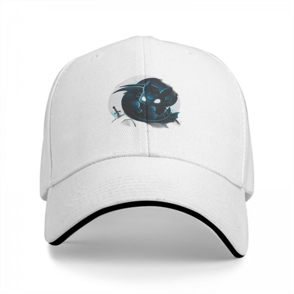 Black Baseball Cap With Glowing Blue Dragon And Sword Print