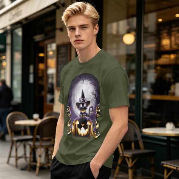 Halloween Black Cat Witch Jack-o'-lantern Graphic T-Shirt