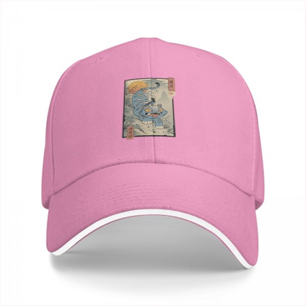 Black Baseball Cap with Ukiyo-e Style Blue Tiger Print