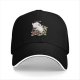Black Baseball Cap With Cute Fantasy Creature And Floral Print
