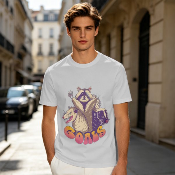 Olive Graphic T-Shirt With Raccoon Opossum Skunk 'GOALS' Print