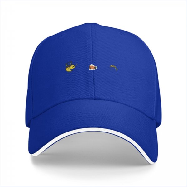 Black Baseball Cap With Small Beer And Drink Motif Embroidery