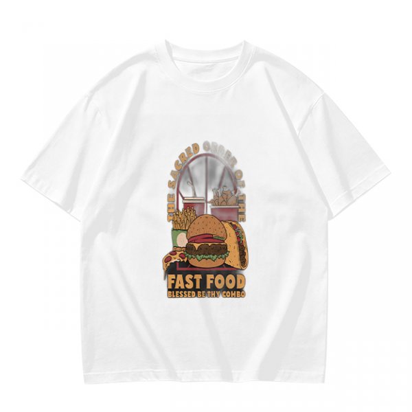 Olive T-Shirt With Sacred Fast Food Combo Graphic Print