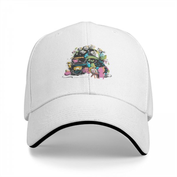 Black Baseball Cap With Whimsical Colorful Artwork Print