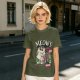 Olive T-Shirt with Punk Rock Cat Singing Microphone Graphic