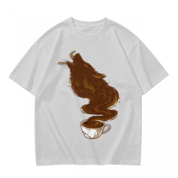 Olive T-Shirt With Coffee Wolf Steam Graphic Print
