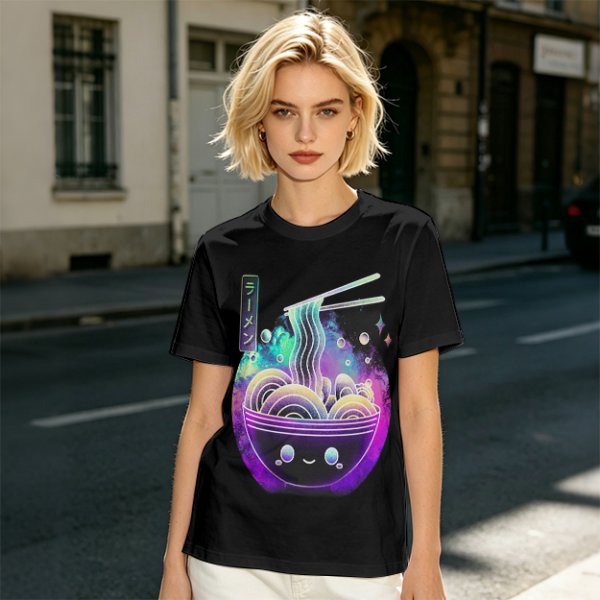 Olive T-Shirt With Galaxy Ramen Bowl Kawaii Graphic