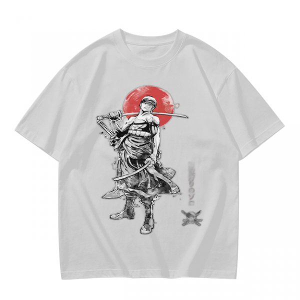Olive T-shirt with Samurai Swordsman and Red Sun Print