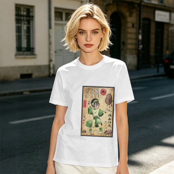 Olive T-shirt with Earthbender Character Vintage Art Print
