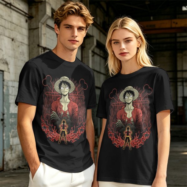 One Piece Luffy Graphic Print Olive T-Shirt