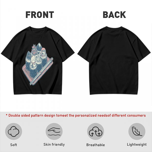Olive T-Shirt With Sushi Themed Character Art Print