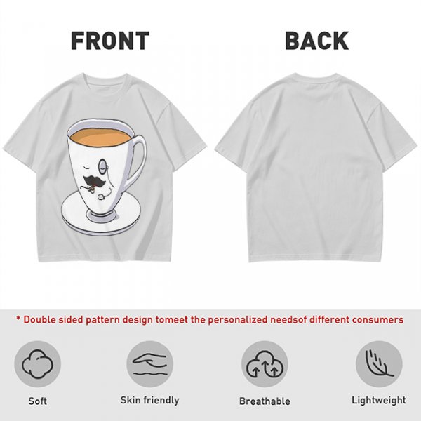 Olive Green T-Shirt With Dapper Cartoon Teacup Graphic