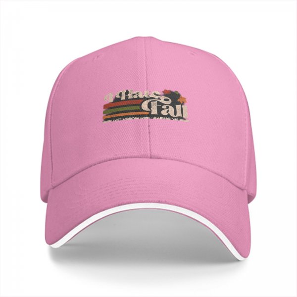 Black baseball cap with 'I Hate Fall' retro graphic print