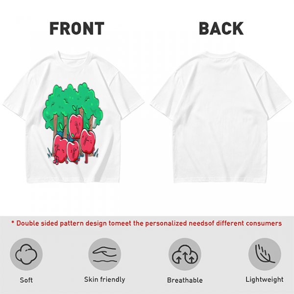 Olive T-Shirt With Cartoon Anthropomorphic Apples In Forest Print