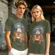 Olive T-shirt with Christmas Totoro Riding Catbus Graphic
