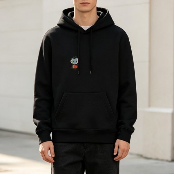 Black Hoodie With Cute Small Cartoon Insect Graphic