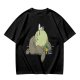 Olive T-shirt with whimsical forest spirit and small animal graphic print