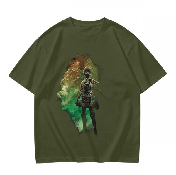 Olive Anime Graphic T-Shirt With Warrior And Giant Artwork