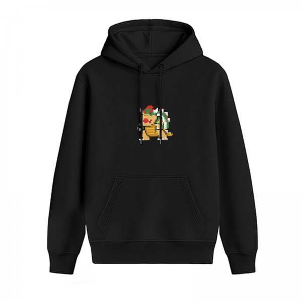 Black hoodie with retro pixel art Bowser graphic