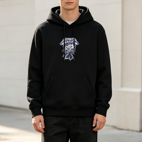 Black Hoodie With Anime Graphic Print Design