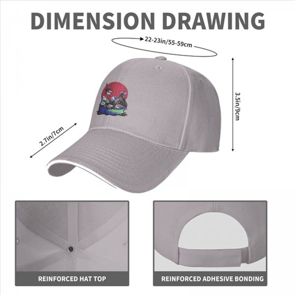 Black Baseball Cap With Playful Sushi Character Art Print