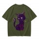 Olive T-Shirt with Sassy Black Cat and Crescent Moon Graphic