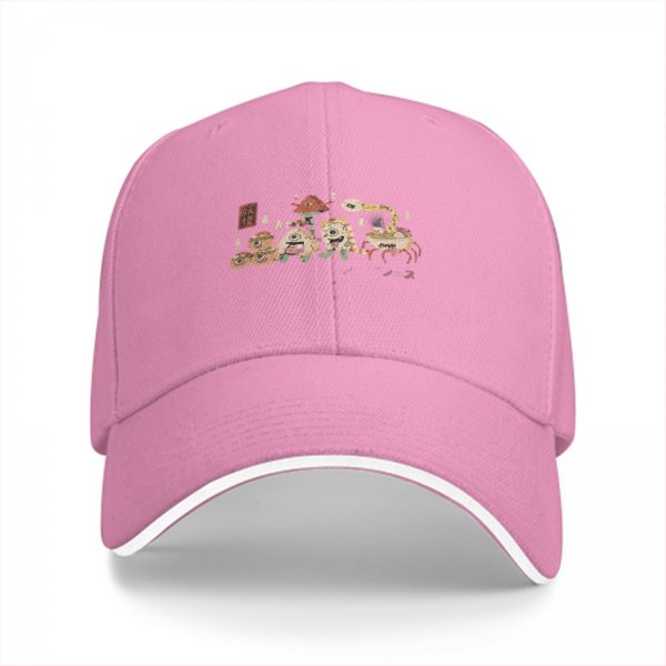 Black Baseball Cap With Whimsical Eyed Monster Creature Artwork