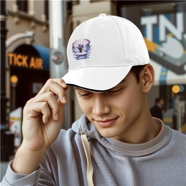 Black Baseball Cap With Fantasy Moonlit Character Art Print