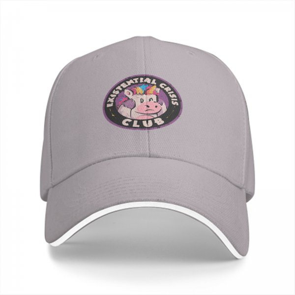 Black baseball cap with Existential Crisis Club sad unicorn graphic